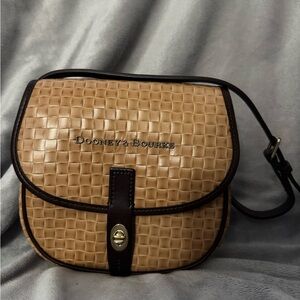 Dooney & Bourke Claremont Tan and Brown Woven Embossed Field Bag Crossbody.